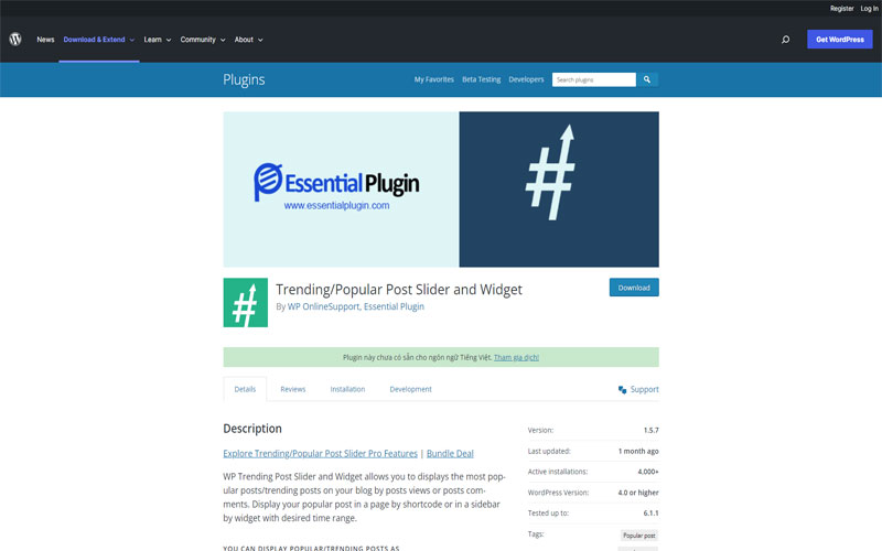 Plugin hiển thị bài viết Trending